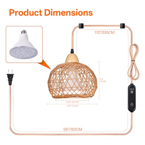 Hanging Grow Light for Indoor Plants 18W | Full Spectrum Plant Light, With 4H/9H/14H Timer, Boho Rattan Shade, 3800K Hanging Lights for Indoor Plants - size: Rattan Lantern-Hanging