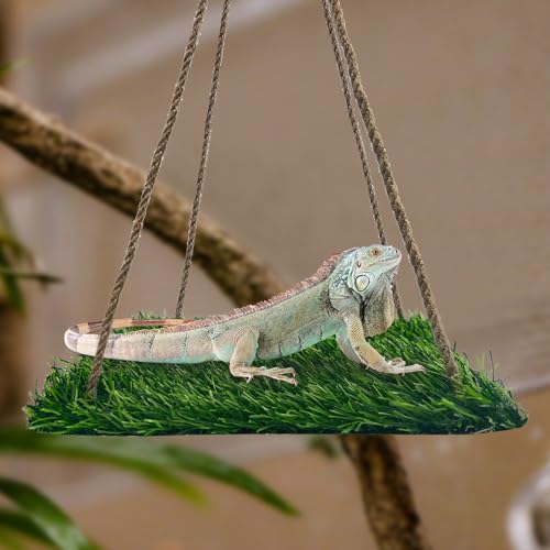 FlidRunest Large Green Bearded Dragon Hammock, Soft Reptile Lounger Terrarium Hanging Hammock for Hermit Crab, Lizard
