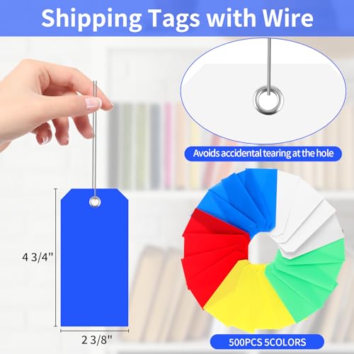 500 Plastic Shipping Tags with Wire - Waterproof Heavy Duty Labels with String Wires - Colorful, 4 3/4 x 2 3/8 - color: Colorful, size: 4 3/4 x 2 3/8 inches