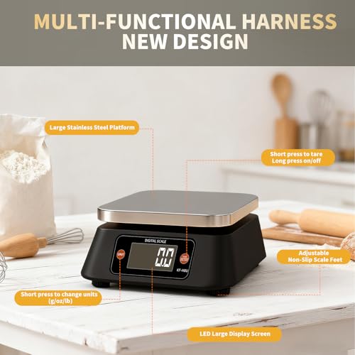 Kitchen Scales Digital Weight Grams and Ounces, YONCON KF-H8U Food Scale for Bakers, Candle and Soap Making, Baking Scale with Stainless Steel Large Platform, 22lb, 3*AA Batteries and AC Power Adapter