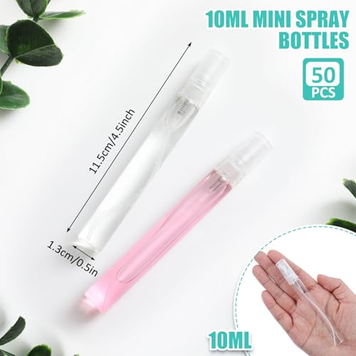 Zhehao 50 Pcs Mini Spray Bottles 10 ml Clear Glass Perfume Bottles Refillable Fine Mist Perfume Atomizer Portable Empty Sample Containers for Cleaning, Essential Oils, Travel (Clear Cap) - color: Clear Cap, size: 10 Ml
