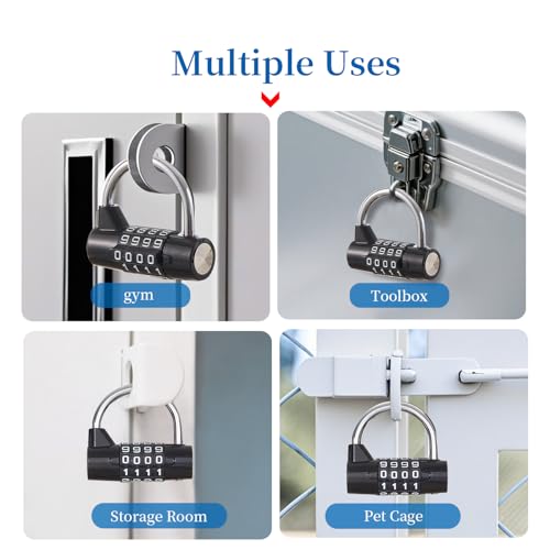 4-Digit Combination Lock, Black Shackle for School Gym Locker | Ideal for sports toolbox case hasp storage - size: 3.5" black