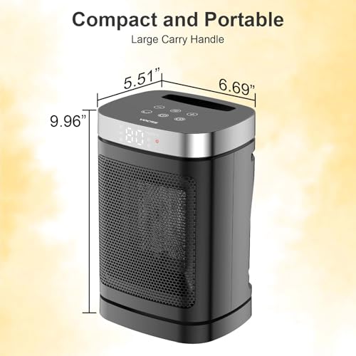Space Heater, Portable PTC Ceramic Heater for Indoor Use, 1-12H Timer, Remote Control, 70° Oscillation, Overheat & Tip-Over Protection, Suitable for Office and Bedroom - size: 9.96''/70°Oscillation