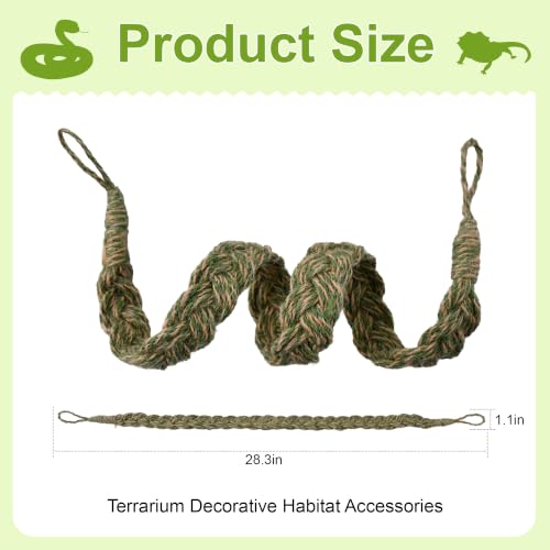 Snake Climbing Rope & Reptile Vines 27.5" Braided Hemp Toys for Terrarium Enrichment, Ball Python, Corn Snake, Crested Gecko & Hermit Crab Tank Accessories (Green) - color: Green