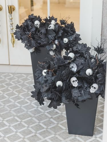 18pcs Fake Plants Outdoor, Halloween Maple Pumpkin Branch, Autumn Artificial White Pumpkins Stem with Black Maple Leaves, Faux Maple Leaves Spray for Halloween Thanksgiving Home Deocr - color: Black