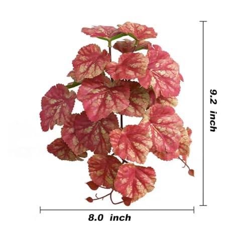 Fake Reptile Plants for Terrarium,Hanging Plant with Suction Cup | Fake Plants for Bearded Dragon Gecko enclosure,Amphibian Habitat Decor,Artificial Plants for Snake Tank Accessories-2 Pack - color: Pink Heuchera Micrantha