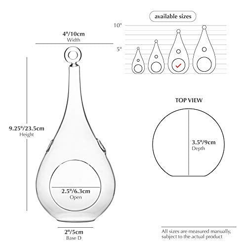 WGV Glass Hanging Plant Terrarium, Width 4", Height 9.25", Teardrop DIY Air Succulent Planter Clear Tea Light Votive Candle Holder, Wedding Event Office Home Outdoor Decor, 1 Piece