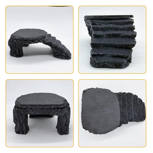 Reptile Basking Platform Crested Gecko Hide Leopard Gecko Tank Accessories | 4.72"×3.94"×1.57",Resin,with a rock platform,Box packaging,Turtle habitat accessories,for Turtle Lizard Leopard Crested Gecko - style: style 1