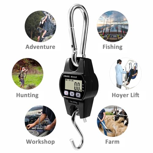 GRAM PRES Digital Hanging Crane Scale 660LB/300KG | Deer Hunting Scales, Farm,Fishing, Fish, meat,Game ,luggage Scale with Hold/Tare - color: Black