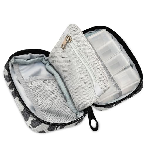 Black White Reptile Skin Weekly Medicine Pill Organizer Travel Pill Case Box Holder Container Small for Vitamin Supplement