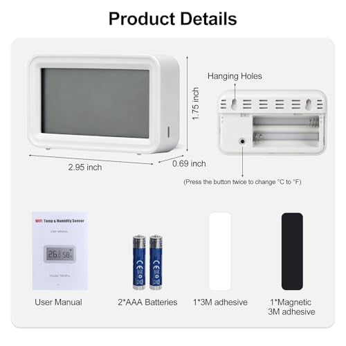 eMylo WiFi Thermometer Hygrometer,Smart Indoor Temperature Humidity Sensor | Remote Monitor Temp/Humidity with Digital Electronic Display, App Notification Alert, Free Data Storage Export, for Home Room