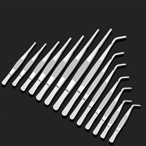 Stainless Steel Reptile Feeding Tongs Tweezers for Aquarium, Terrarium & Crafts Bearded Dragon Snake Tank Accessories, Planted Tank Tools Feeder for Lizards-5.51 Inches Curved