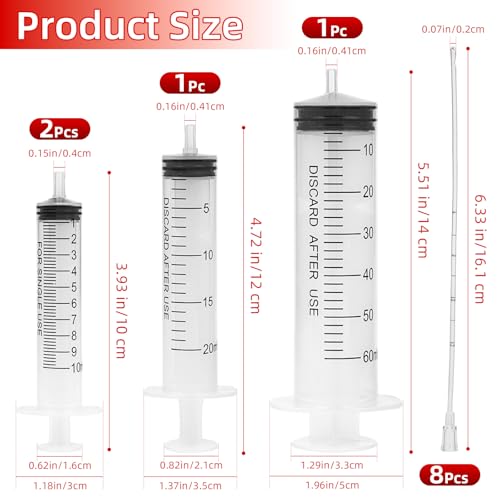 Baby Bird Feeding Syringes, Parrot Hand Syringe Feeder with Soft Tubes, Syringes with 5.94” Tube for Cat Dog Small Animals, Plastic Syringe for Milk Water Liquid Food, Reusable(10ml+10ml+20ml+60ml)