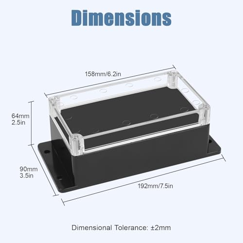 Project Box IP65 Waterproof ABS Plastic Electrical Junction Box with Clear Cover Enclosure with Fixed Ear, Black 6.2"x 3.5"x 2.5"(158x90x64mm)(Pack of 1) - color: 1 pack, size: 6.2"x 3.5"x 2.5"