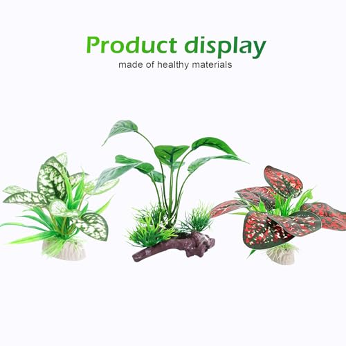 3PCS Reptile Artificial PlantsTerrarium Plants Aquarium Plants Decorations for Amphibian Habitat Decor - color: C-3pcs Set/Dark Green
