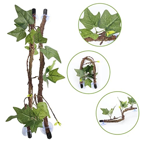 Reptile Corner Branch,Climbing Terrarium Plant Decoration Terrarium Plant Ornament with Suction Cup for Snake Lizard Bearded Dragons Gecko Climbing