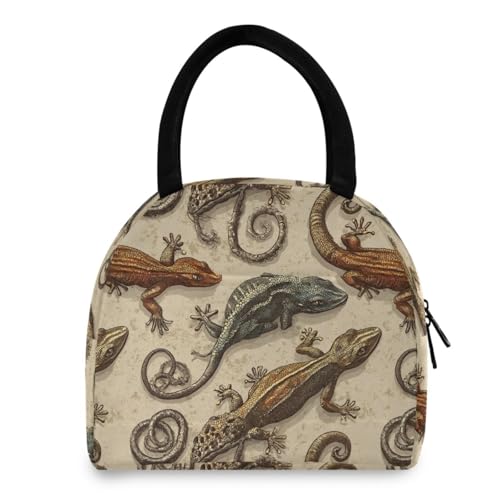 Lunch Bag Vintage Reptile Geckos Insulated Lunch Box Cooler Lunch Container Organizer Reusable Lunch Tote Bags for Work Travel Outdoor