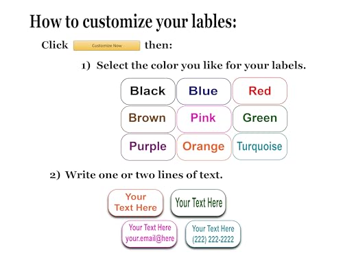 75 Personalized Waterproof Name Labels. Press and Stick Multi use Custom Name Labels. Customized 2 Lines of Text and Color. ID Identification Name Stickers with Permanent Self Adhesive. - color: 75 Medium Labels - White Background