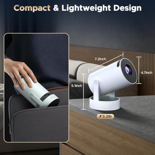 Mini Projector with WiFi and Bluetooth, Portable Projector with Built-in Battery, 4K Supported Android 11.0 Smart Outdoor Projector for Camping, Bedroom, Compatible with iPhone/TV Stick/HDMI/Laptop
