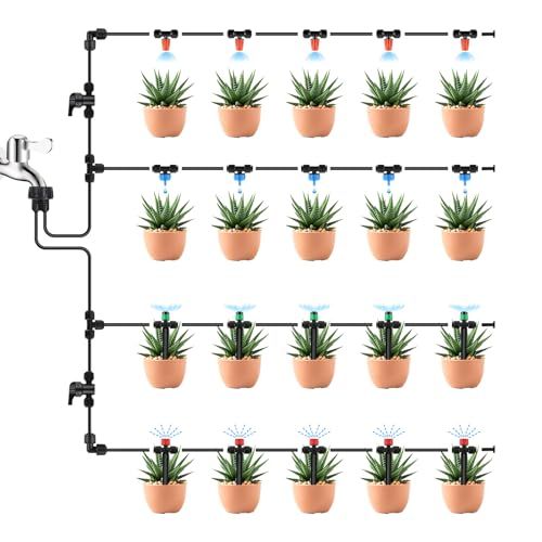 Kalolary 30Pcs Push-to-Fit Drip Irrigation Emitters for 1/4" Tubing | Adjustable 360 Degree Vortex Drip Emitters,Irrigation Dripper Sprinklers with 6PCS Plugs for Garden Irrigation System(Green) - size: 1/4” Push-to-Connect Tee- Vortex- 30P Green