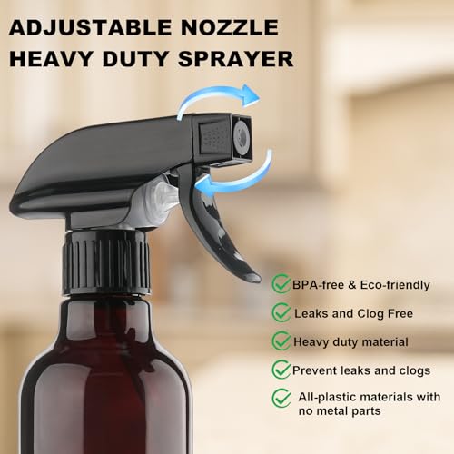 16.9oz Glass Spray Bottles 2 Pack,Mist/Stream Spraying | Adjustable Refillable Containers for Hair Care, Cleaning Solutions, Plants, Essential Oils - color: Brown, size: 12oz