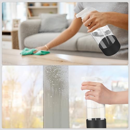 Worldgsb 2 Pack Glass Spray Bottles with Silicone Sleeve, 16 oz Empty Refillable Containers with Adjustable Spray Nozzles, Spray Bottles for Hair, Cleaning Solutions and Plants Black - color: Black