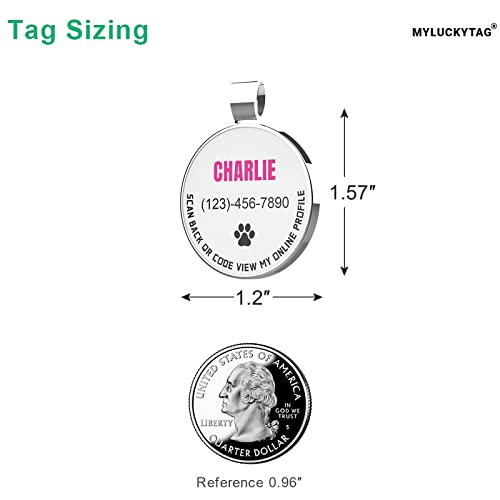 MYLUCKYTAG Personalized QR Code Pet ID | Dog & Cat Collar Tag | Online Profile with Instant Scanned Location Alert Email - color: Custom Text Pro,white