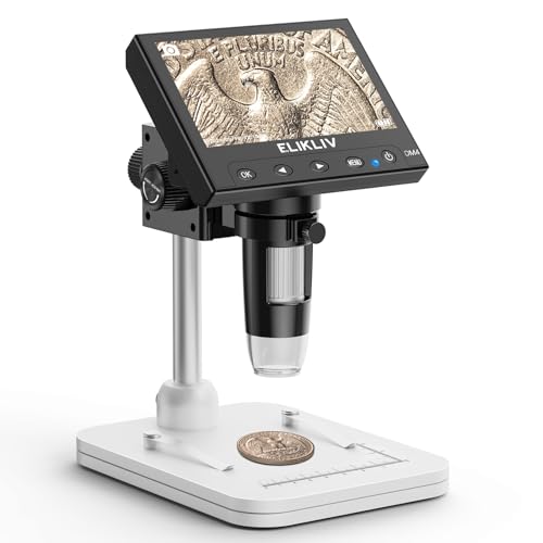 Elikliv Microscope, LCD Digital Coin Microscope 1000x, Coin Magnifier with 8 Adjustable LED Lights, PC View Compatible with Windows/MacBook, EDM4, 4.3-Inch - color: White