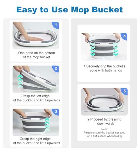 16L Collapsible Mop Bucket with Handles - Space Saving Foldable Silicone Tub for Cleaning, Laundry, Storage - Portable Wash Basin for Home & Car - 4.2 Gallon Compact Utility Bucket - color: 16l-bucket