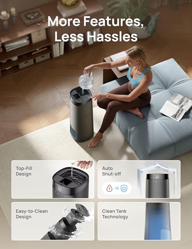DREO 16L Smart Humidifier Large Room 1000 ftยฒ, 130H Runtime, 30dB, Top Fill | Auto Mode, Remote/Touch/Voice & APP Control, Clean Tank Technology, RGB Light, Cool Mist Humidifiers 755S for Bedroom, Grey - color: Grey