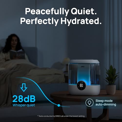 DREO 6L Humidifiers for Bedroom, 60H Runtime, 28 dB Quiet, HM524, Gray | Precise Humidity Control, Easy to Refill & Clean, Nightlight, Cool Mist Humidifiers for Large Rooms, Baby Nurseries & Plants | Precise Humidity Control, Easy to Refill & Clean, Night