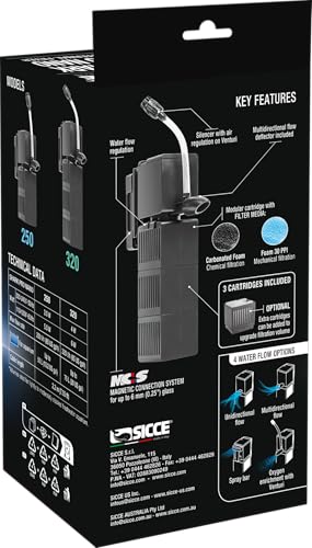 Sicce Shark Pro Nano 320 Internal 85 GPH Aquarium Power Filter up to 20 Gallon Aquariums | Quiet Spray Bar Mini Fish Turtle Pond Tank