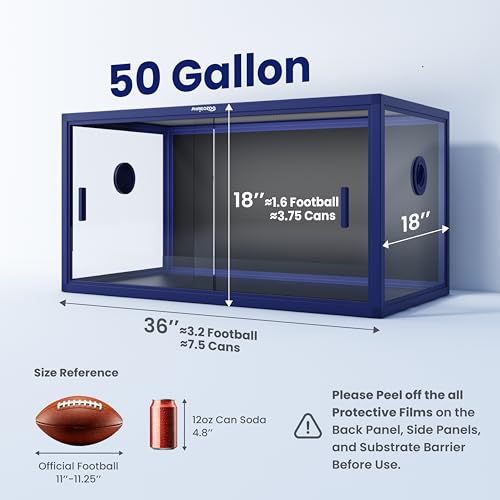 Stackable 50 Gallon Reptile Enclosure for Gecko, Juvenile Reptile | Adding Vibrant Fun for Your Home, Anti-fingerprint Tempered Glass Door with Handles Easy to Feed & Clean - color: Dart Blue, size: 50 Gallon