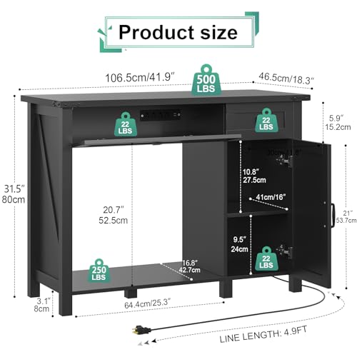 Saudism 40 Gallon Aquarium Stand With Charging Station, Farmhouse Fish Tank Stand, 30-40 Gallon Reptile Tank Stand Terrarium Stand with Drawer and Cabinet Storage, Sturdy Heavy Duty 41.9"×18.3" Tabletop - Black - color: Black, size: For 40 Gallon Tank