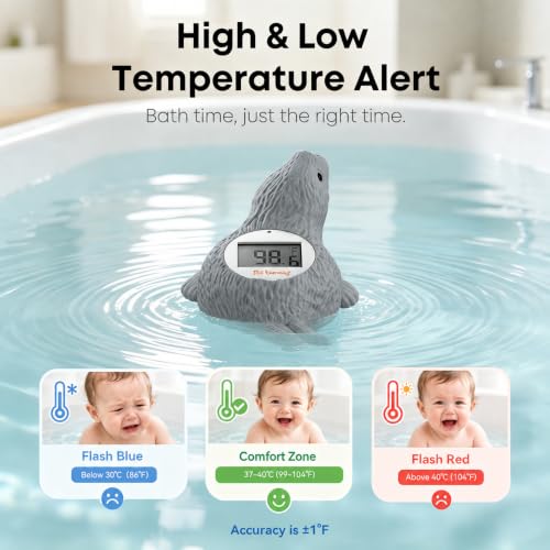 Doli Yearning Baby Bath Thermometer Baby Safety Water Thermometer for Kids | ±1℉ Accuracy; Long Battery Life; BPA-Free; Rapid Response - color: Grey