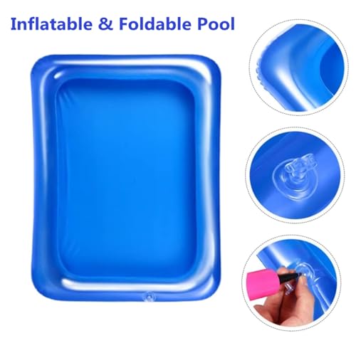 Small Animal Swimming Pool with Inflatable Float Set - Inflatable Reptile Bathing Swimming Pool Bath Tub Reptile Swim Float Ring for Lizard Amphibians Grooming Health Supplies (Blue)
