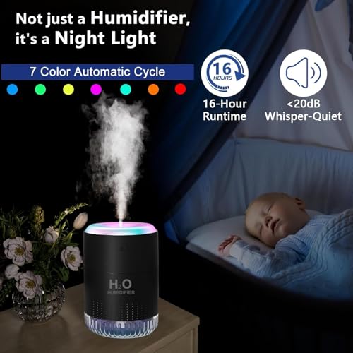 SZO Plant Humidifier Indoor, 500ml Black with Colorful Lights | Small Humidifiers for Plants, Travel, Bedroom, Office Desktop, Baby Room - color: Black