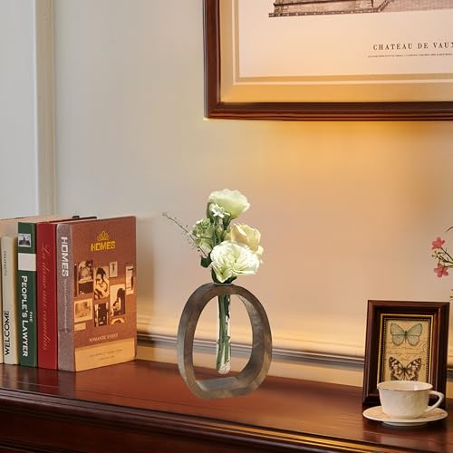 Wooden Glass Test Tube Vase Flower Holder | Plant Vase, Small Plant Terrarium Display, Desk Décor