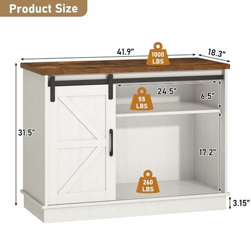 Hlivelood Farmhouse 30-40 Gallon Fish Tank Stand w/Power Outlet, Aquarium Stand w/Cabinet&Sliding Barn Door, Heavy Duty Reptile Tank Stand for Fish/Turtle/Reptile Terrarium, 1000LB Capacity, Rustic WH - color: Rustic White, size: 30-40 Gallon