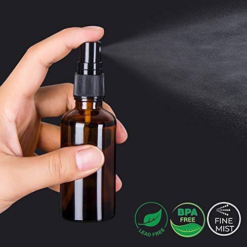 2oz Amber Glass Spray Bottles for Essential Oils, Set of 3 | Small, Travel, Mini, Empty, Fine Mist, for Facial, Cosmetic, Perfume, Hair Care, Room, Refillable, Leakproof, UV protection - color: Black Amber