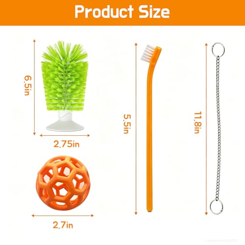 3 Pcs Turtle Tank Accessories, Tortoise Brush with Suction Cup, Feeder Ball
