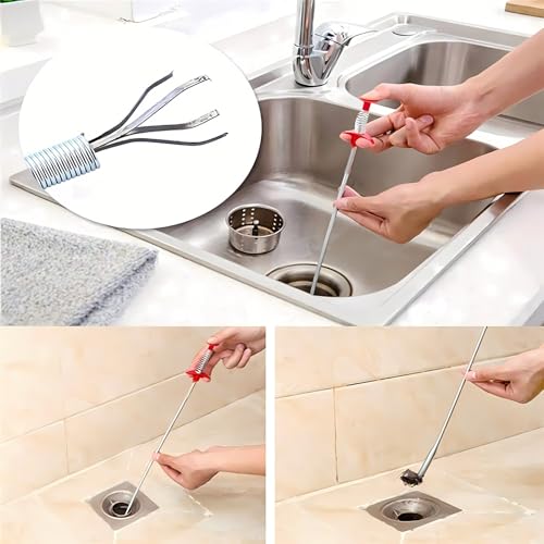 Drain Snake, Drain Clog Remover - Gutter Cleaning Tools Drain Cleaner for Toilet Sewer Shower Kitchen Bathroom Tub Clogged Drains Opener Cleaning Tool, Flexible Grabber Claw Pick Up Reacher (63 inch) - size: 63 inch