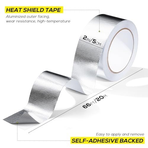 Aluminum Foil Heat Shield Tape 2inx66ft, Silver Heat ReflectiveTape, Fiberglass High Temp Tape for Exhaust, for Hose and Auto Use - color: Silver, size: 2in-66FT