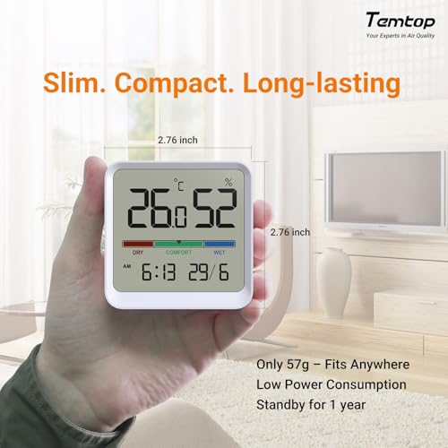 Temtop T1-SE Indoor Digital Thermometer Hygrometer with Magnet, 3M Sticker | Date Time Display, Wall Magnet Stand Mount for Home, Office, Nursery, Baby Room - size: T1-SE