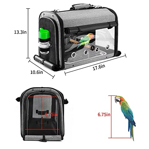 Bird Carrier Bag with Stand, Lightweight Backpack for Parrot, Portable Cockatiel Travel Cage with Accessories, Pet Transparent Breathable Carrier, Gray - color: Grey