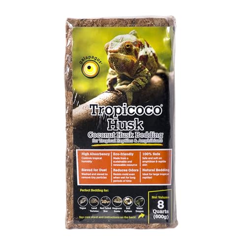 Galápagos (05020) Tropicoco® Husk Bedding for Reptiles, Amphibians, & Terrariums High Absorbency, Eco-Friendly, Dust-Free Perfect for Water Dragons, Tortoises, Snakes, & More, 8QT Compressed Brick - size: 8 QT Compressed Brick (Pack of 4)