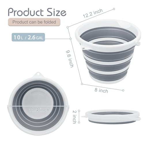 Goderewild Collapsible Bucket, 2.6 Gallon (10L) - Foldable Mop Bucket for House Cleaning, Car Washing, Camping - Portable Water Pail for Outdoor, RV, Travel (Grey, Round) - color: Grey - Round 10l