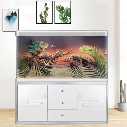 24X12IN Sun and Desert Moon Themed Reptile Habitat on Orange Durable Decorative Background, Terrarium Background with 10EVA Double-Sided Tape - color: Moon, size: 24X12in/60X30cm