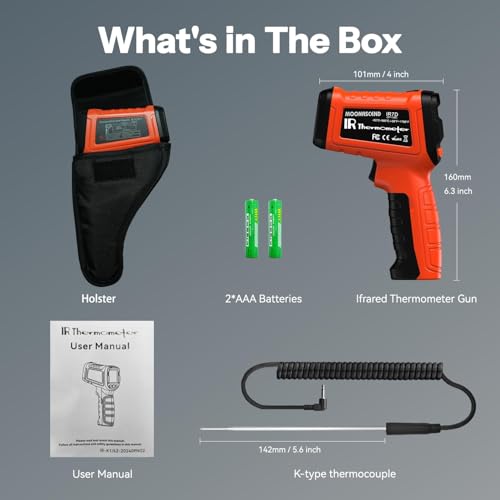 -58°F to 1796°F Infrared Thermometer Gun, Dual-Mode 16:1 | Surface & Internal Temperature Reading,Includes Portable Holster,Humidity & Ambient Temperature Display - color: Orange/-58°F to 1796°F and -58°F to 572°F-holster