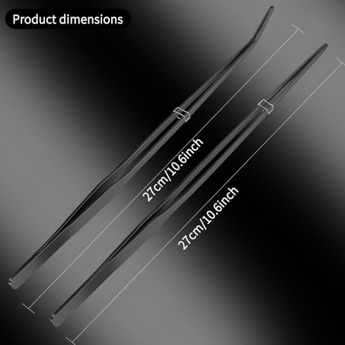 2pc-10.6"Aquarium Tweezers,Stainless Steel Straight and Curved Tweezers Set,Long Handle Reptile Feeding Tongs for Lizards, Bearded Dragon Snake Tank Accessories (Black) - color: Black